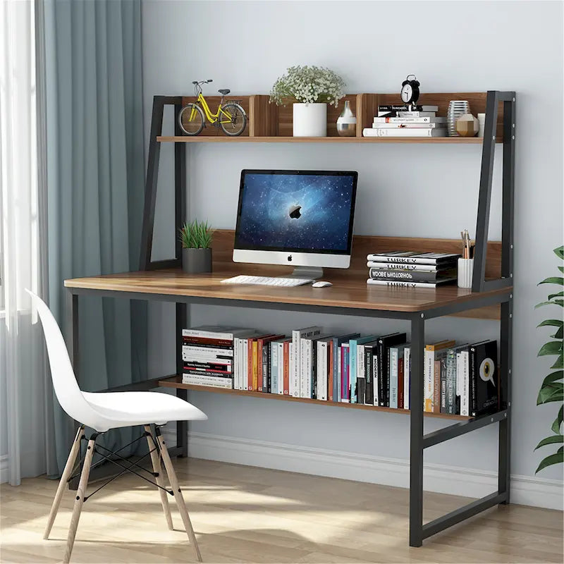 Bureau informatique de 119 cm avec huche et étagère à livres