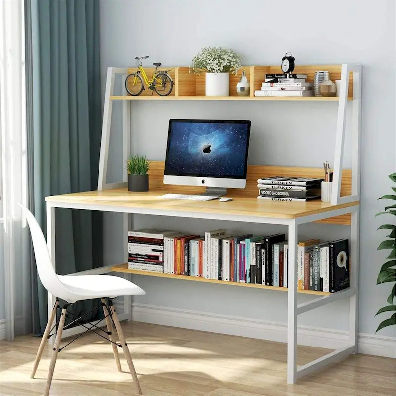 Bureau informatique de 119 cm avec huche et étagère à livres