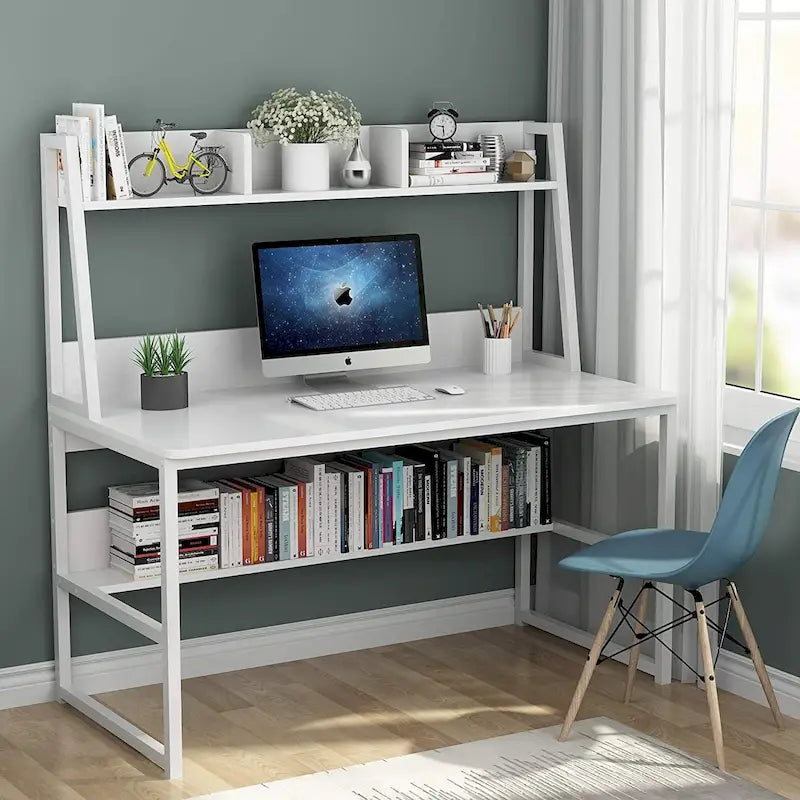 Bureau informatique de 119 cm avec huche et étagère à livres