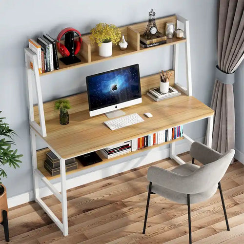 Bureau informatique de 119 cm avec huche et étagère à livres