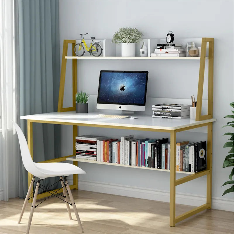 Bureau informatique de 119 cm avec huche et étagère à livres