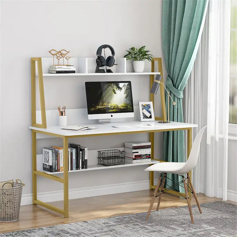 Bureau informatique de 119 cm avec huche et étagère à livres