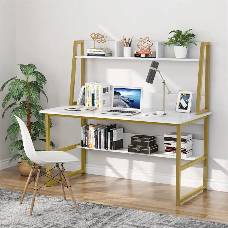 Bureau informatique de 119 cm avec huche et étagère à livres