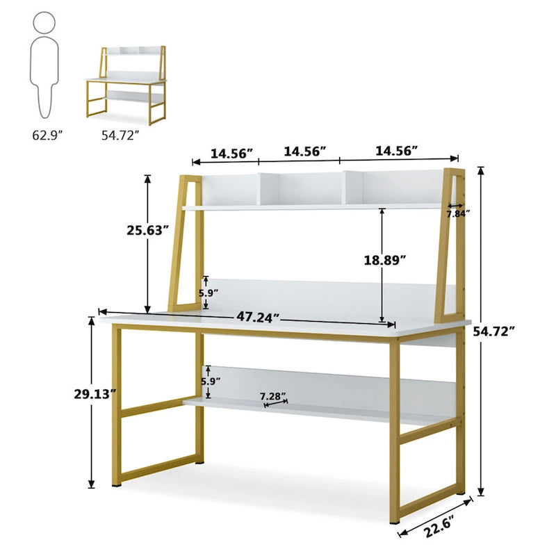 Bureau informatique de 119 cm avec huche et étagère à livres