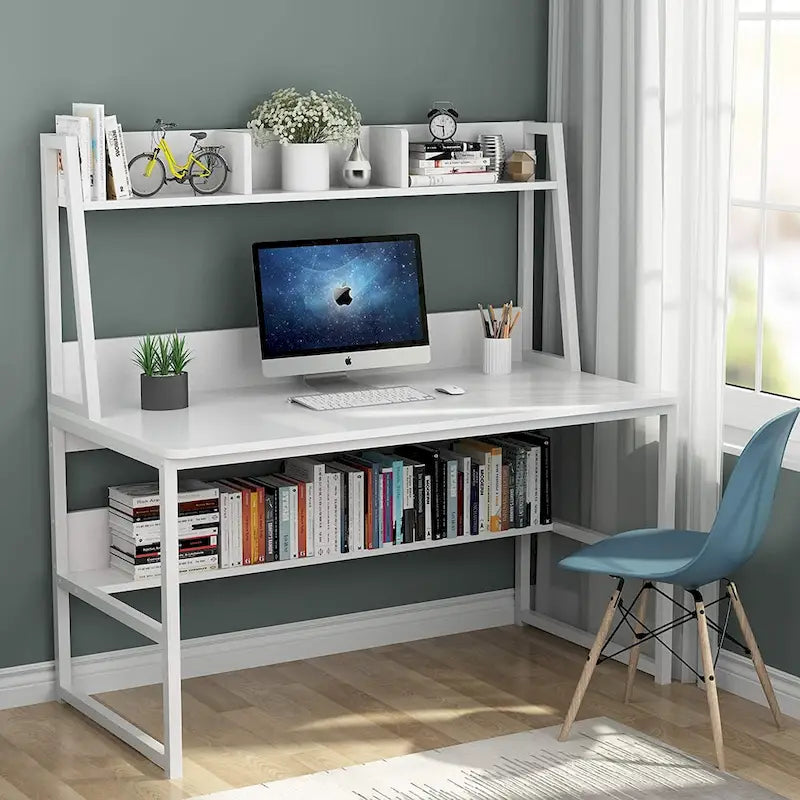 Bureau informatique de 119 cm avec huche et étagère à livres