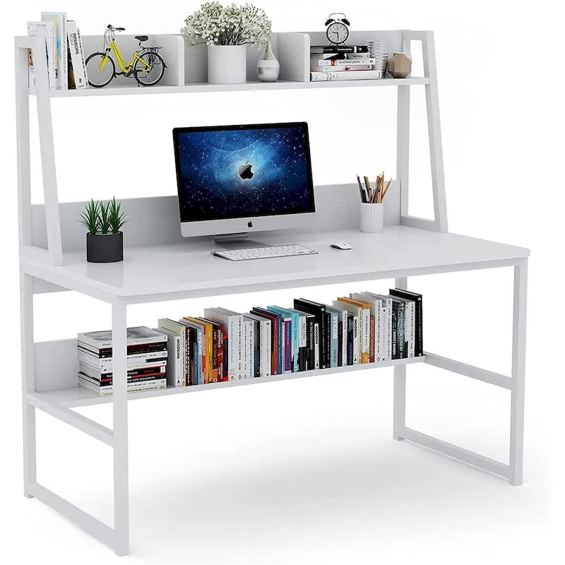 Bureau informatique de 119 cm avec huche et étagère à livres