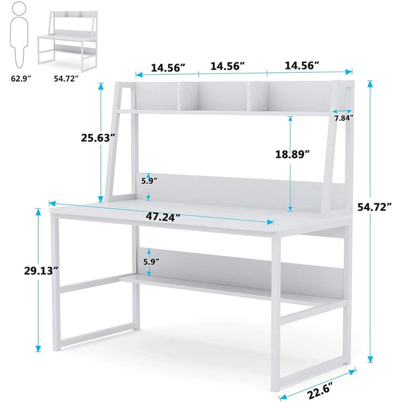 Bureau informatique de 119 cm avec huche et étagère à livres