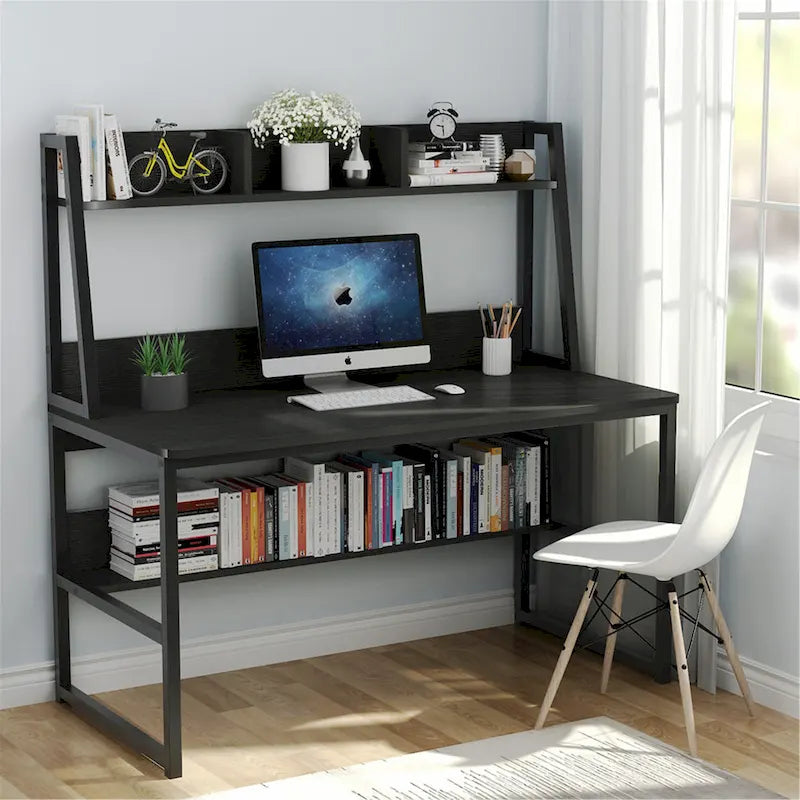 Bureau informatique de 119 cm avec huche et étagère à livres