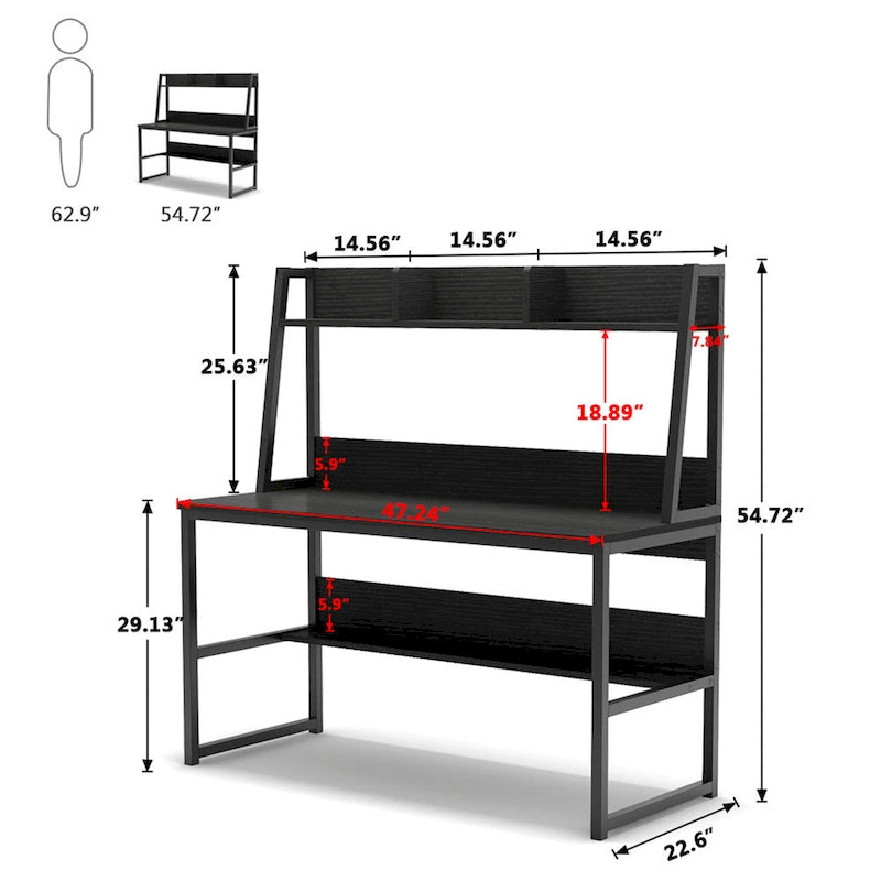 Bureau informatique de 119 cm avec huche et étagère à livres