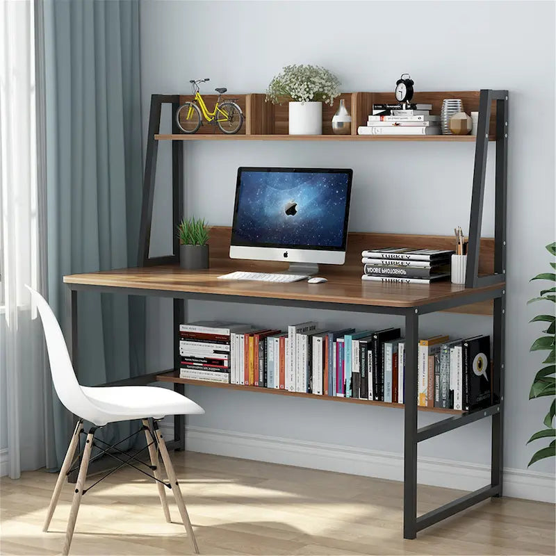 Bureau informatique de 119 cm avec huche et étagère à livres