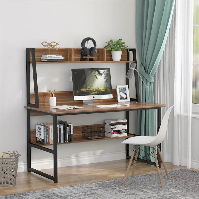 Bureau informatique de 119 cm avec huche et étagère à livres