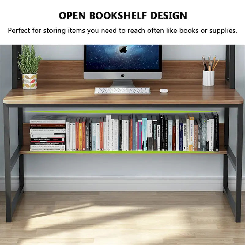 Bureau informatique de 119 cm avec huche et étagère à livres