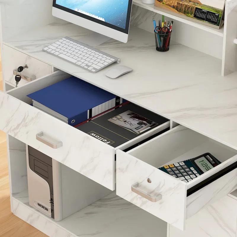 Bureau d'ordinateur de réception en bois massif à 3 tiroirs