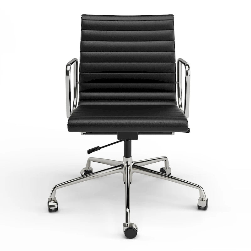 Fauteuil de bureau ergonomique côtelé en cuir véritable avec dossier bas - N/A