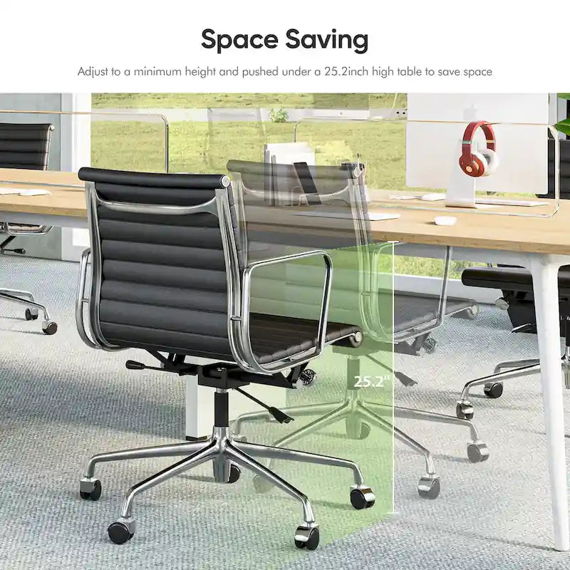 Fauteuil de bureau ergonomique côtelé en cuir véritable avec dossier bas - N/A