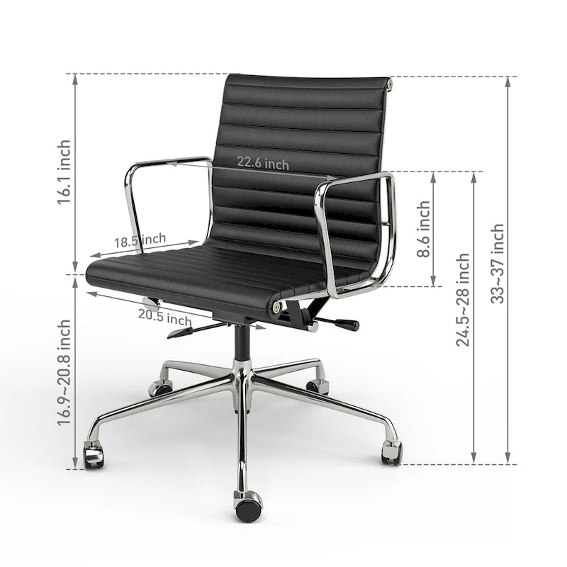 Fauteuil de bureau ergonomique côtelé en cuir véritable avec dossier bas - N/A