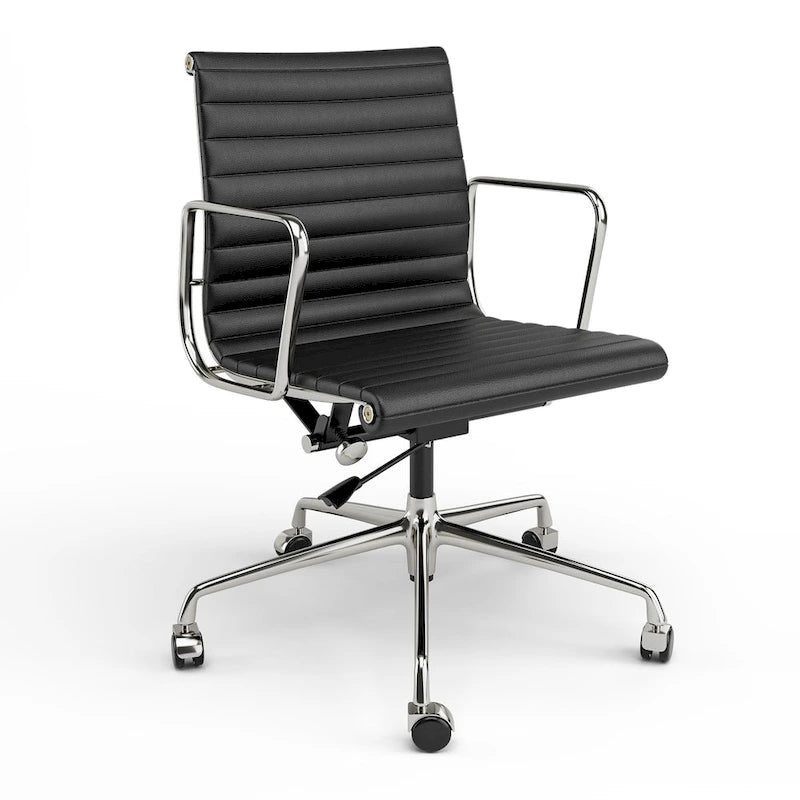Fauteuil de bureau ergonomique côtelé en cuir véritable avec dossier bas - N/A