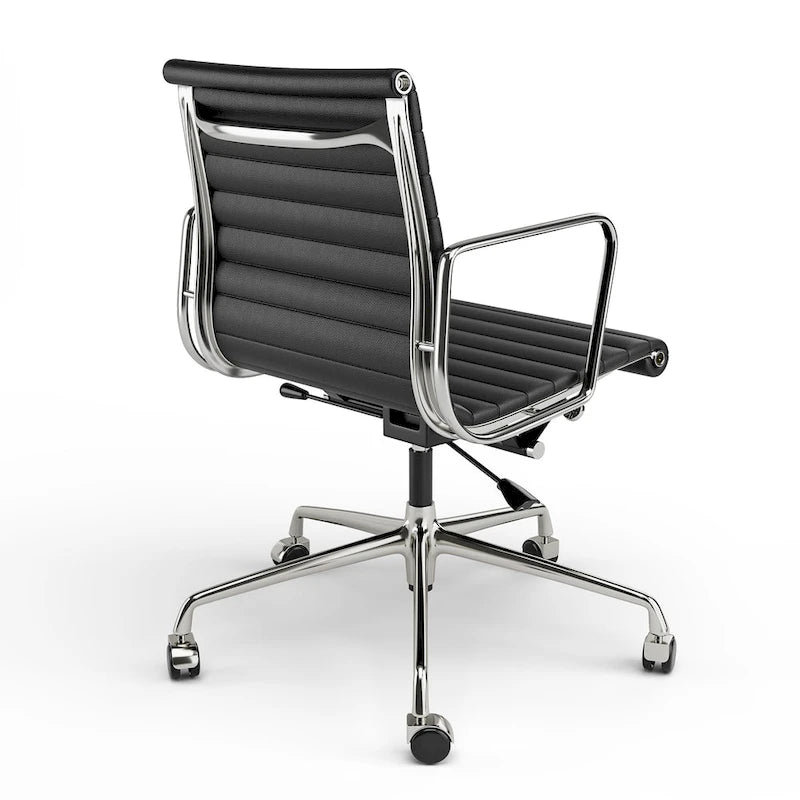 Fauteuil de bureau ergonomique côtelé en cuir véritable avec dossier bas - N/A