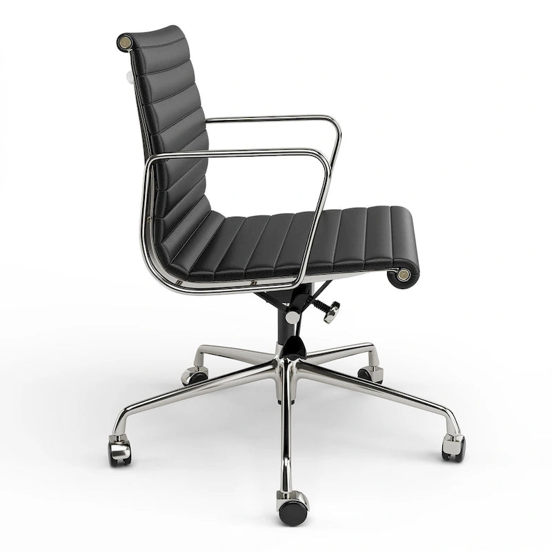 Fauteuil de bureau ergonomique côtelé en cuir véritable avec dossier bas - N/A