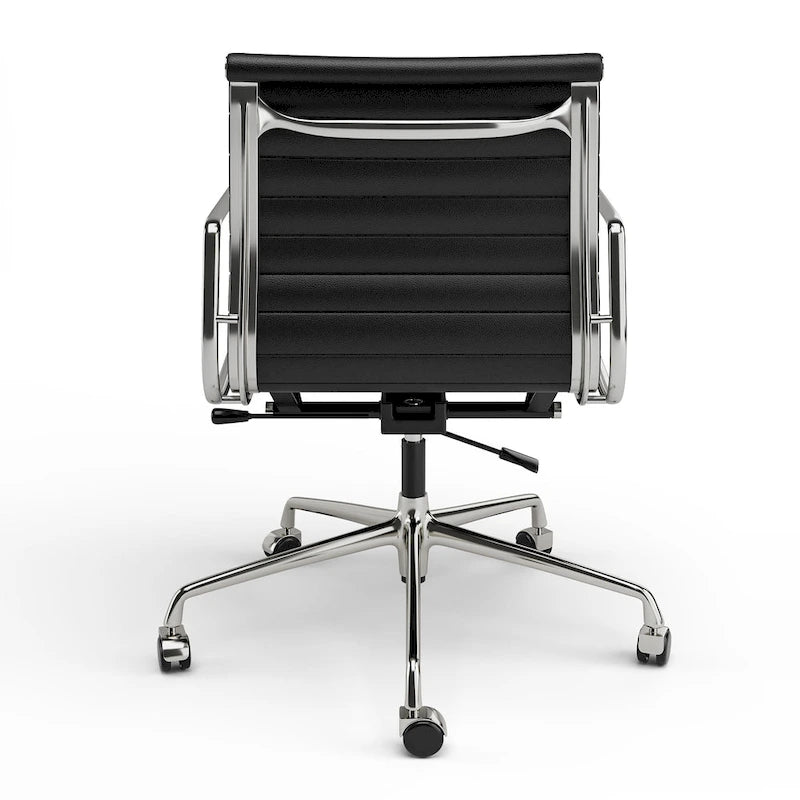 Fauteuil de bureau ergonomique côtelé en cuir véritable avec dossier bas - N/A