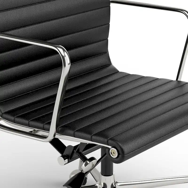 Fauteuil de bureau ergonomique côtelé en cuir véritable avec dossier bas - N/A