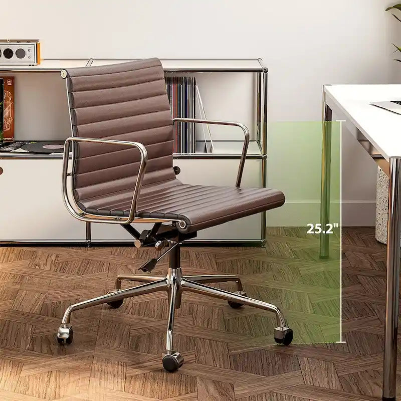 Fauteuil de bureau ergonomique côtelé en cuir véritable avec dossier bas - N/A