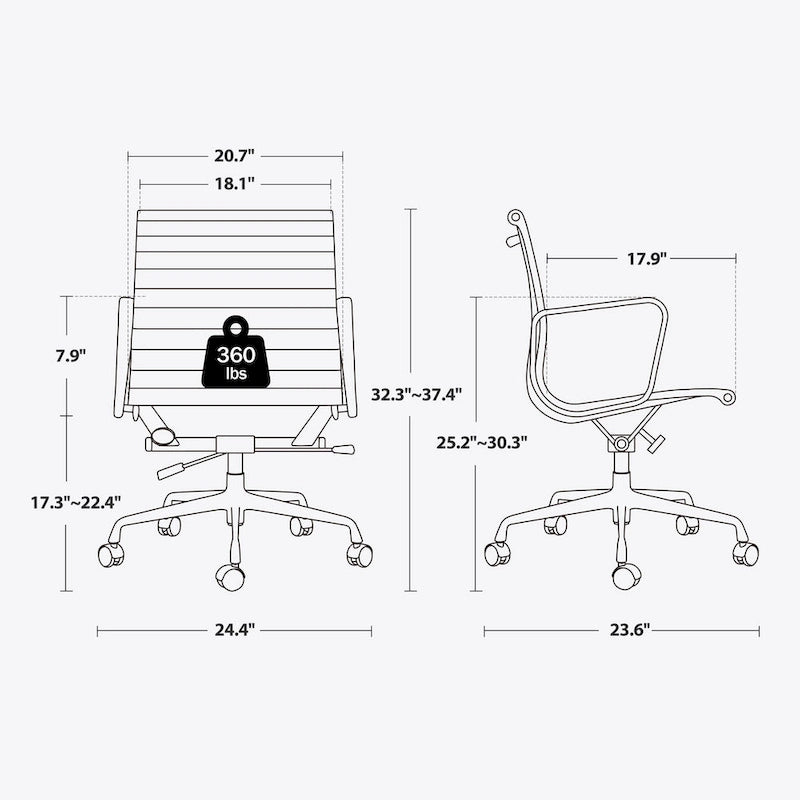 Fauteuil de bureau ergonomique côtelé en cuir véritable avec dossier bas - N/A
