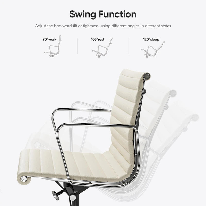 Fauteuil de bureau ergonomique côtelé en cuir véritable avec dossier bas - N/A