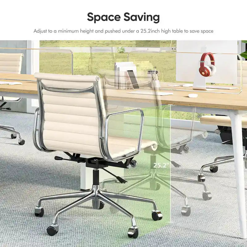 Fauteuil de bureau ergonomique côtelé en cuir véritable avec dossier bas - N/A