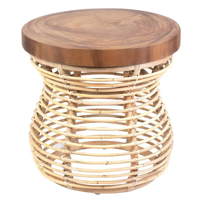 Table d'appoint en rotin avec plateau en bois massif par