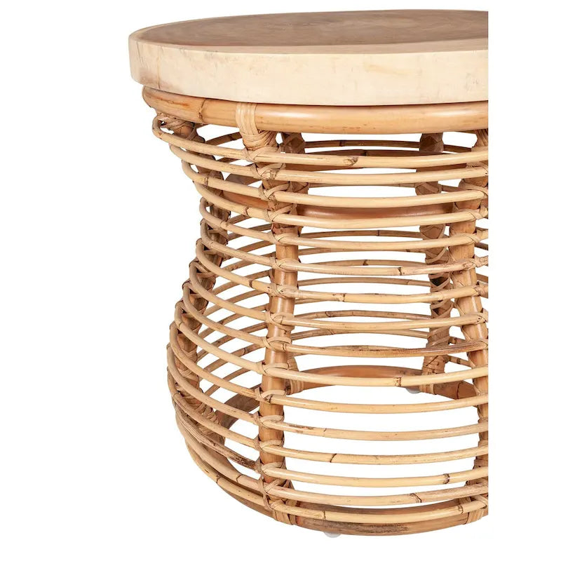 Table d'appoint en rotin avec plateau en bois massif par