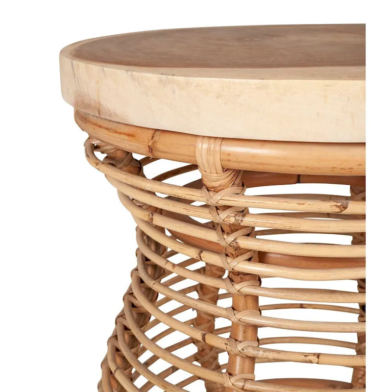 Table d'appoint en rotin avec plateau en bois massif par