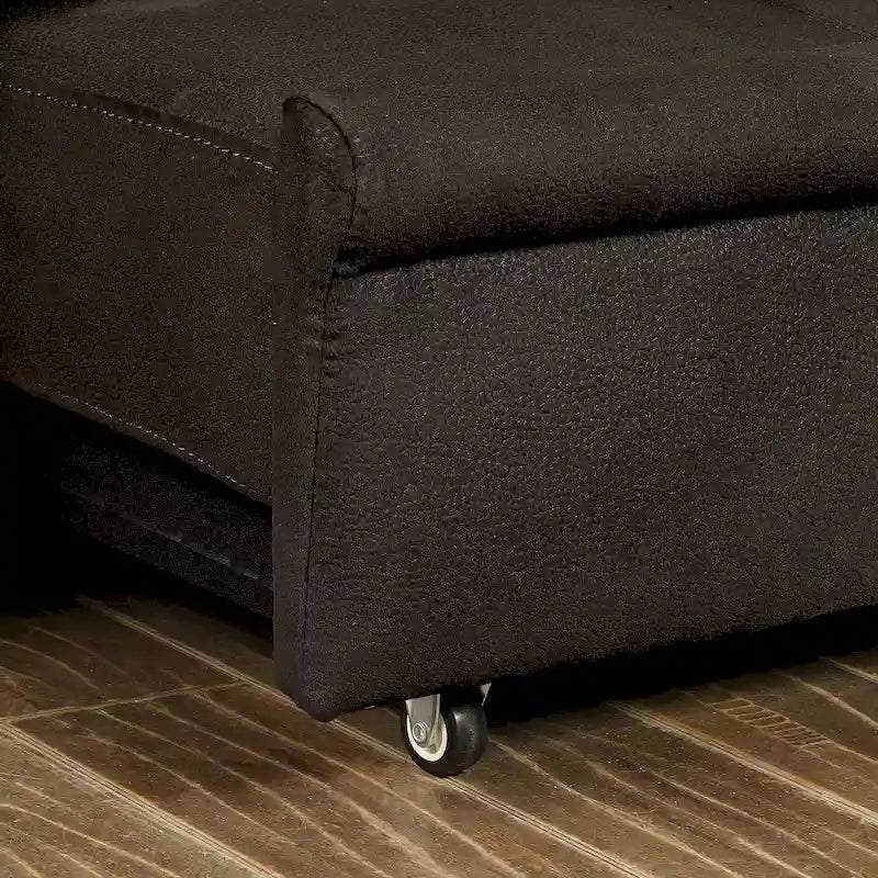 Canapé futon de rangement touffu en tissu marron transitionnel par