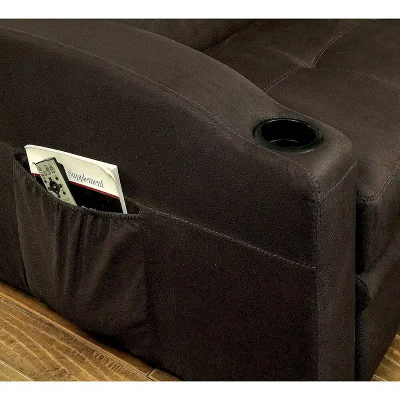 Canapé futon de rangement touffu en tissu marron transitionnel par