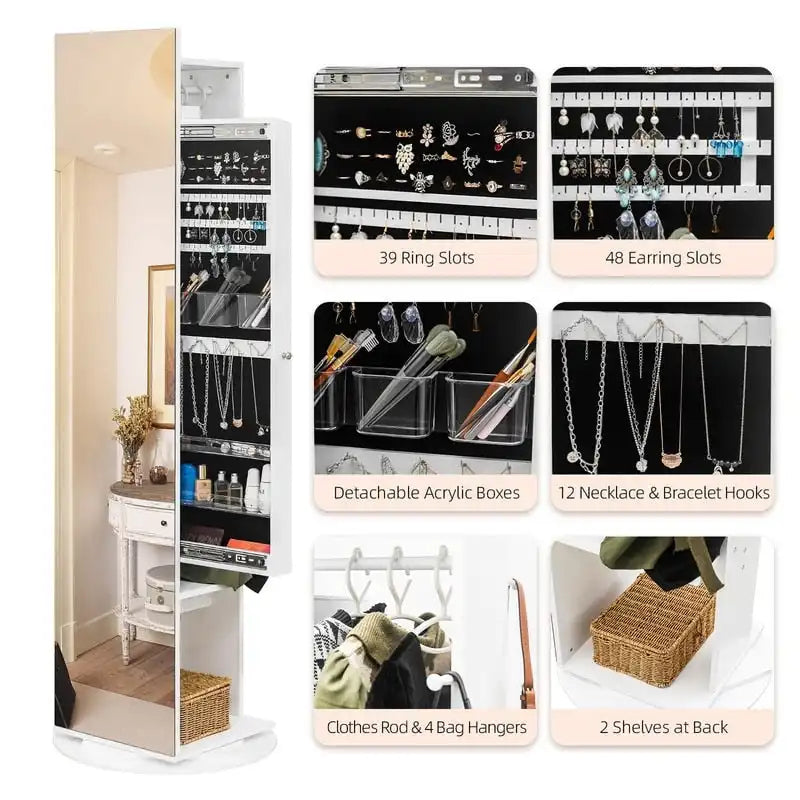 Armoire à bijoux miroir pleine longueur 360 avec portemanteau - S.O.