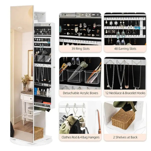 Armoire à bijoux miroir pleine longueur 360 avec portemanteau - S.O.