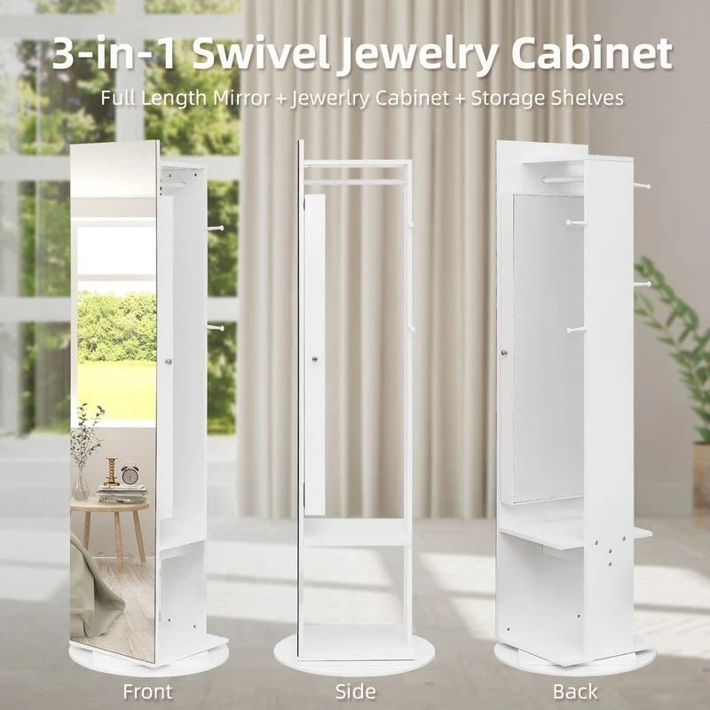 Armoire à bijoux miroir pleine longueur 360 avec portemanteau - S.O.