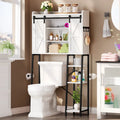 Étagère de rangement de 61 pouces de haut à placer au-dessus des toilettes avec porte coulissante style ferme et base en métal