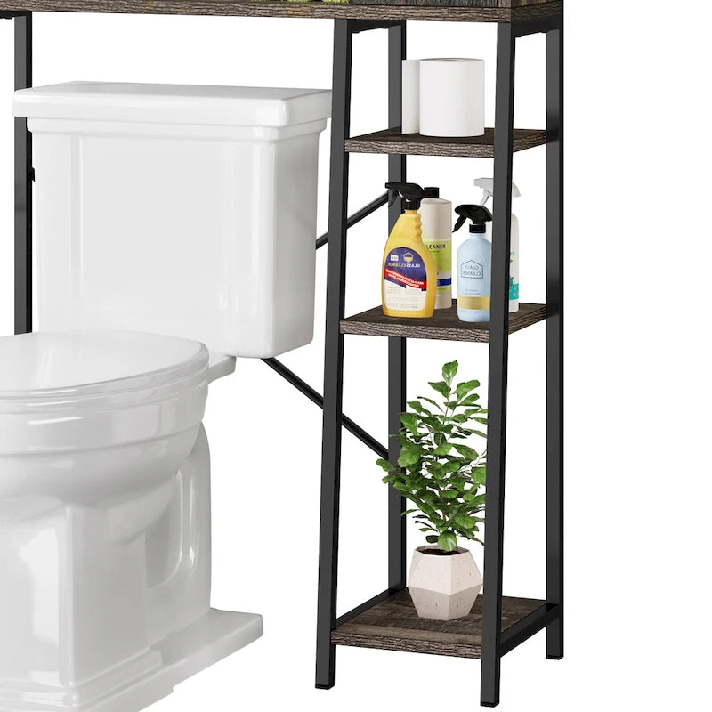 Étagère de rangement de 61 pouces de haut à placer au-dessus des toilettes avec porte coulissante style ferme et base en métal