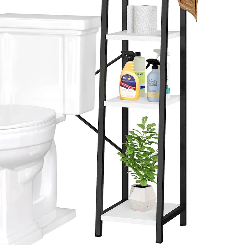 Étagère de rangement de 61 pouces de haut à placer au-dessus des toilettes avec porte coulissante style ferme et base en métal