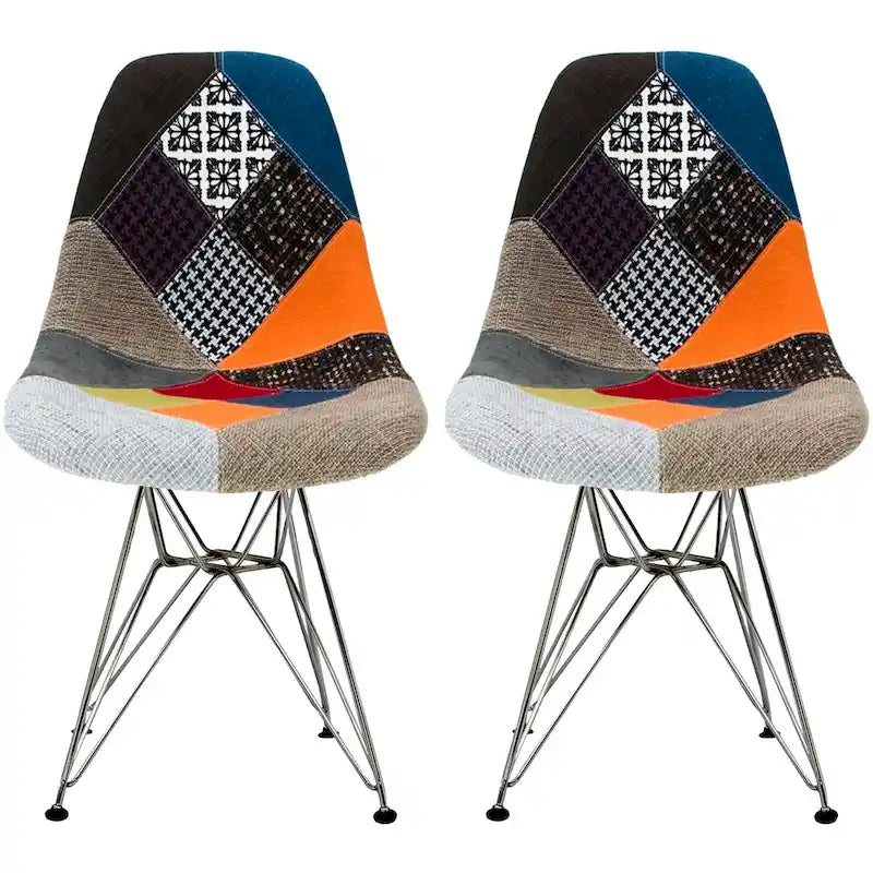 Lot de 2 Chaises de Salle à Manger Modernes en Plastique Moulé DSW sans Accoudoirs de Couleur Pyramide avec Pieds Eiffel en Fil Chromé