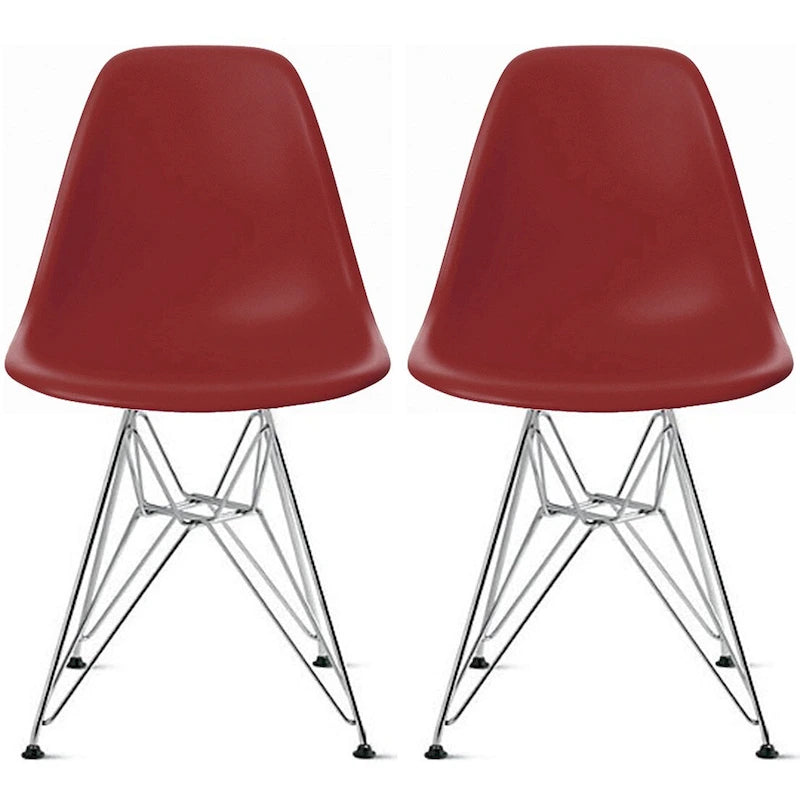 Lot de 2 Chaises de Salle à Manger Modernes en Plastique Moulé DSW sans Accoudoirs de Couleur Pyramide avec Pieds Eiffel en Fil Chromé