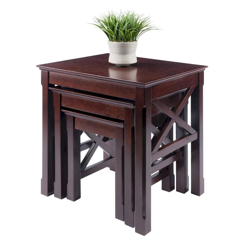 Tables gigognes 3 pièces, Cappuccino - 21.1L x 17.3P x 22.1H.