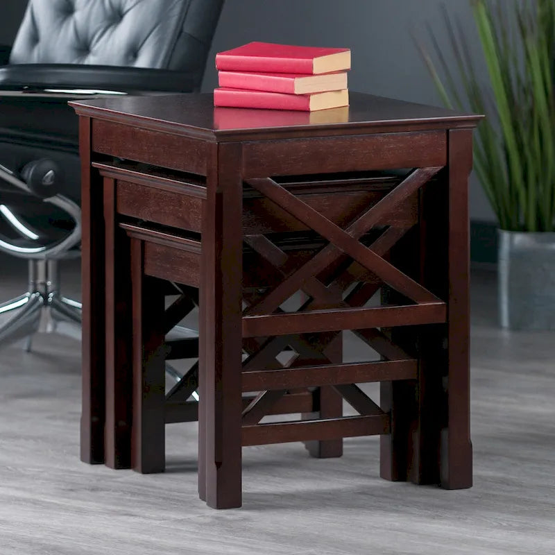 Tables gigognes 3 pièces, Cappuccino - 21.1L x 17.3P x 22.1H.