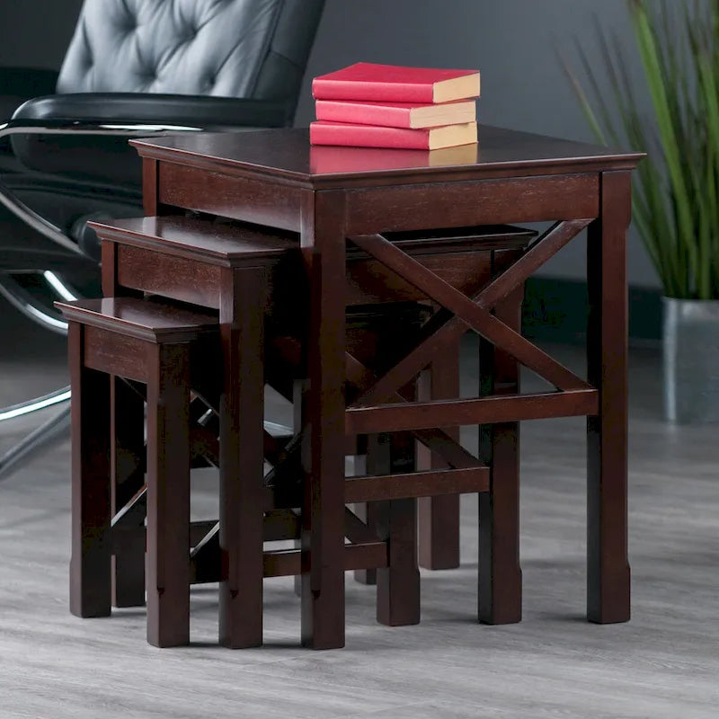 Tables gigognes 3 pièces, Cappuccino - 21.1L x 17.3P x 22.1H.