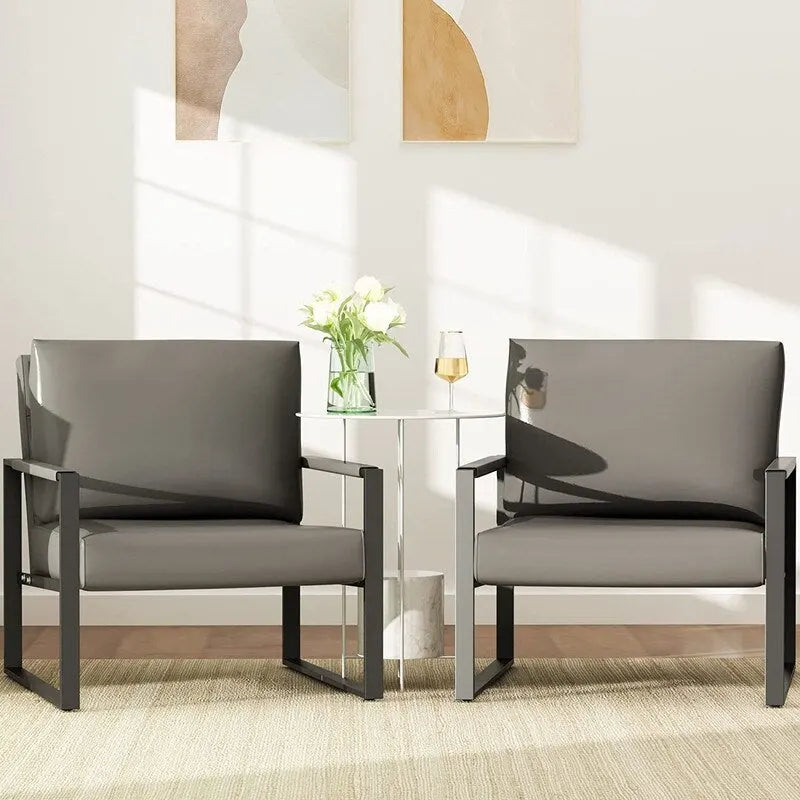 Fauteuils Modernes Vintage Rembourrés en Cuir PU, Fauteuils d'Appoint du Milieu du Siècle avec Cadre en Acier, Chaises de Salon (Lot de 2)