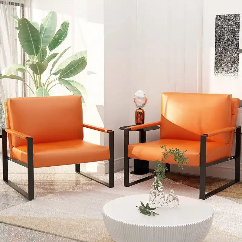 Fauteuils Modernes Vintage Rembourrés en Cuir PU, Fauteuils d'Appoint du Milieu du Siècle avec Cadre en Acier, Chaises de Salon (Lot de 2)