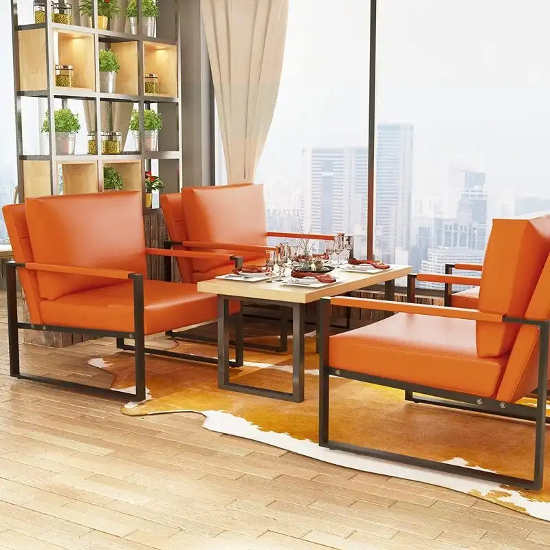 Fauteuils Modernes Vintage Rembourrés en Cuir PU, Fauteuils d'Appoint du Milieu du Siècle avec Cadre en Acier, Chaises de Salon (Lot de 2)
