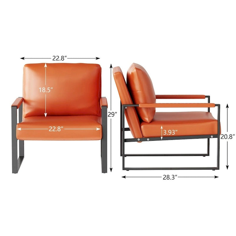 Fauteuils Modernes Vintage Rembourrés en Cuir PU, Fauteuils d'Appoint du Milieu du Siècle avec Cadre en Acier, Chaises de Salon (Lot de 2)