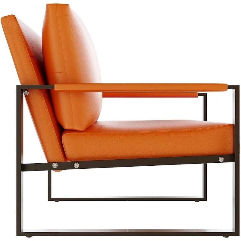 Fauteuils Modernes Vintage Rembourrés en Cuir PU, Fauteuils d'Appoint du Milieu du Siècle avec Cadre en Acier, Chaises de Salon (Lot de 2)